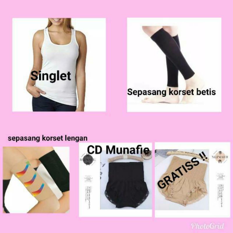 paket korset pelangsing singlet betis lengan slimming pants munafie