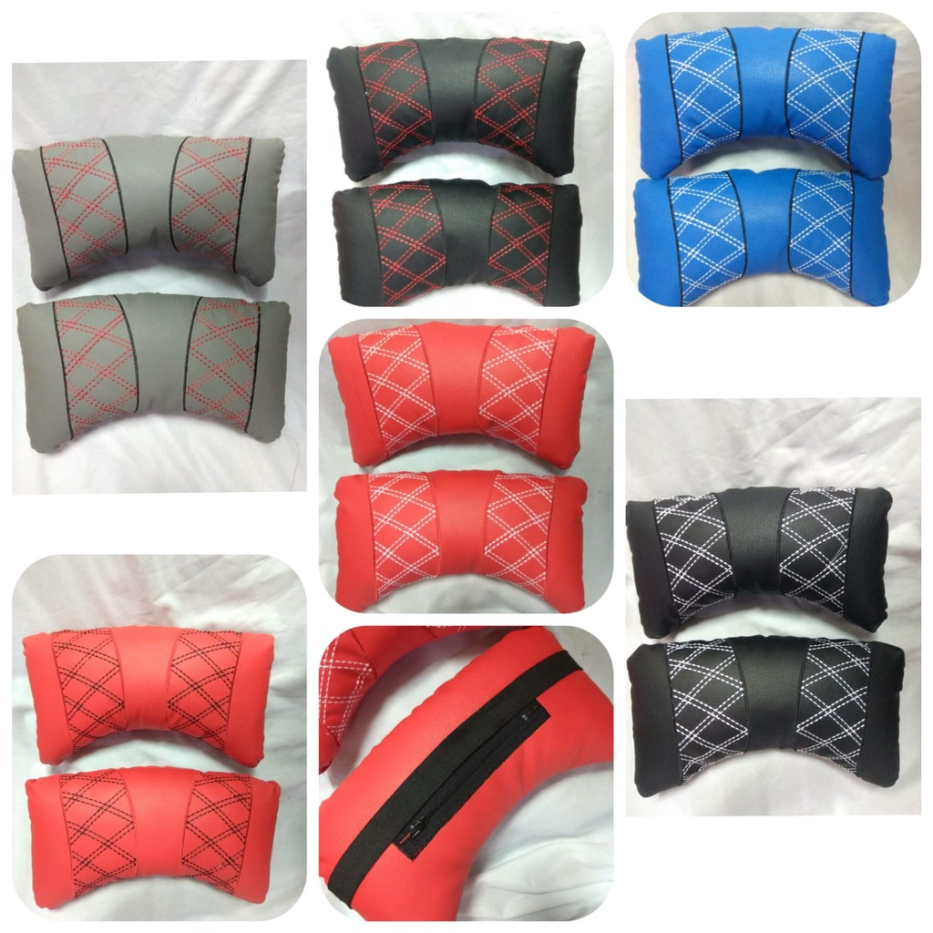 Bantal mobil Large 2pcs Kulit isi full dakron bordir motif benang