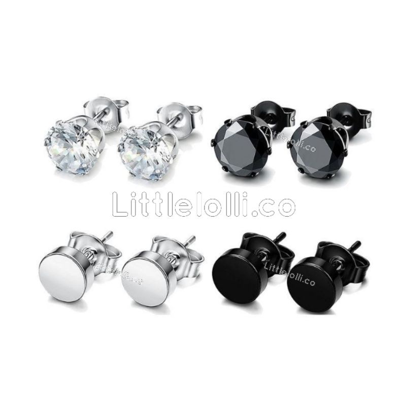ANTING WANITA PRIA TITANIUM SWAROVSKI STUD EARING PREMIUM ANTIKARAT LITTLELOLLI.CO AKSESORIS TELINGA