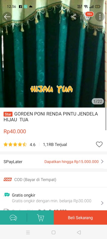 Gorden Poni Renda Pintu Jendela Hijau  Tua