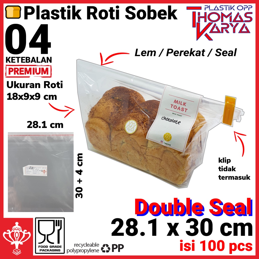 Jual Plastik Opp Seal Roti Sobek Isi 100 Kemasan Bening Tebal Double Press Perekat 281x30 4134