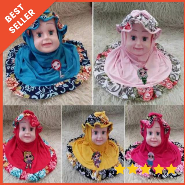 2in1 Jilbab + turban topi bayi &amp; anak led musik 0-2 tahun alisa flower