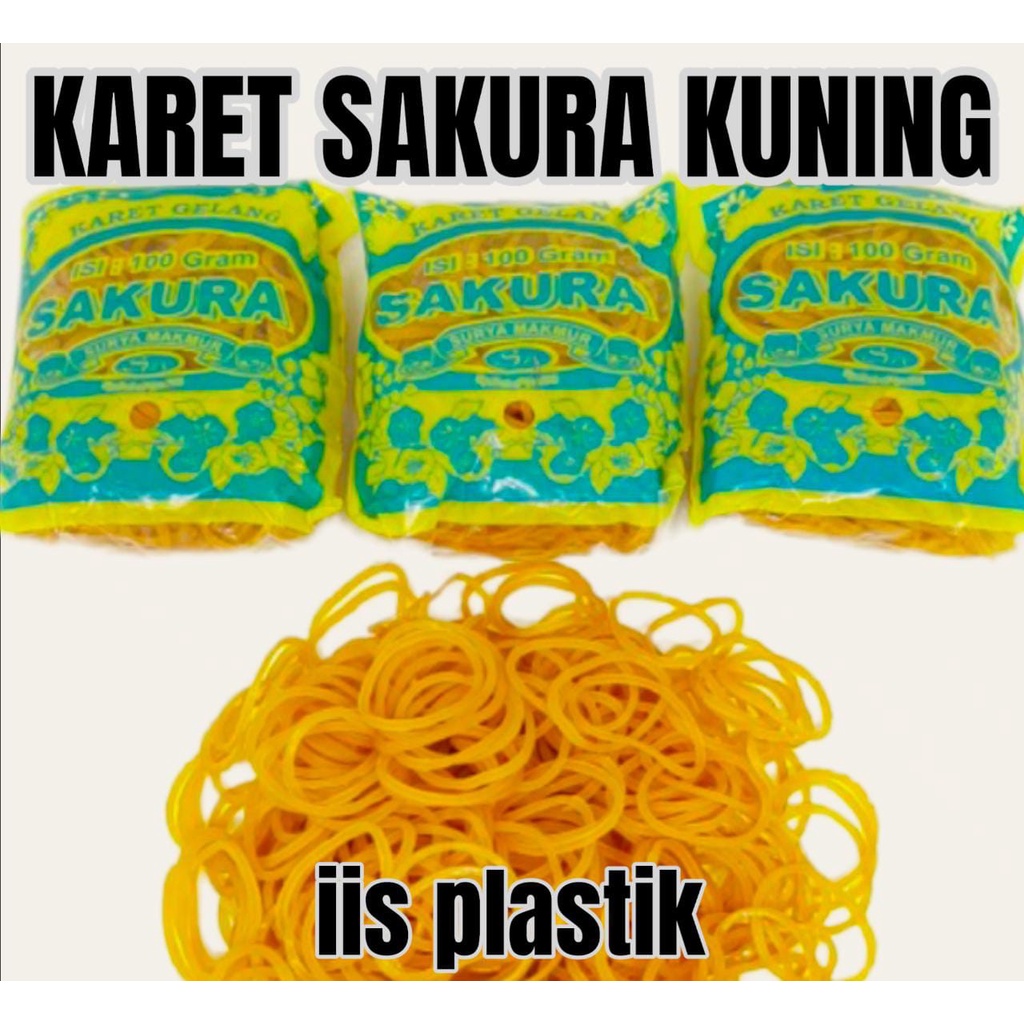 Karet Sakura kuning/merah 100 gram- karet gelang kecil