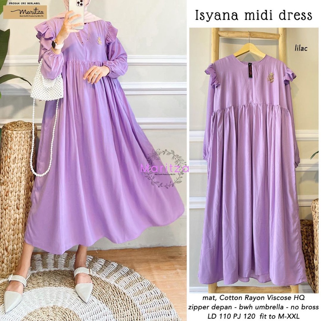 Isyana Midi Dress Polos Casual Midi Dress Rayon Premium