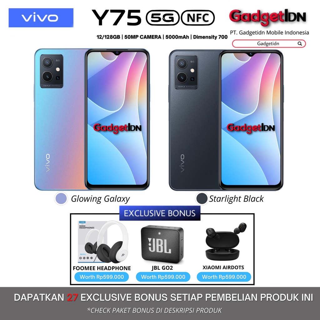 VIVO Y75 5G NFC 12/128GB (RAM 8GB + 4GB EXTENDEDRAM) GARANSI RESMI