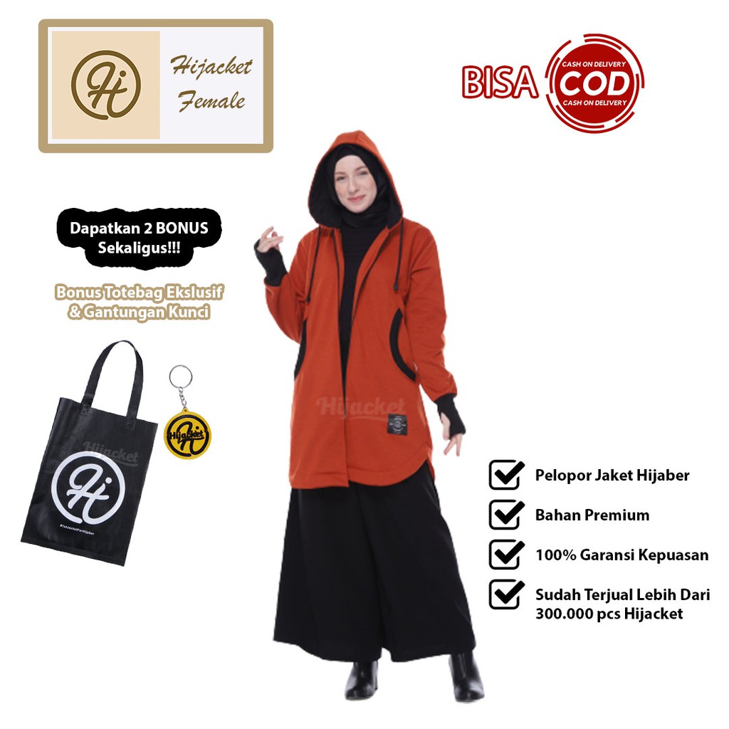 Jaket Wanita Muslimah Jacket Hijab Panjang Hoodie Hijabers Hangat Tebal Murah Hijacket Elektra COD-6