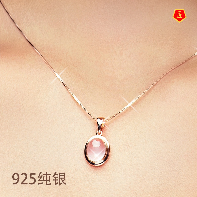 [Ready Stock]Fashion Natural Ross Quartz Powder Crystal Pendant Women's Rose Gold Necklace