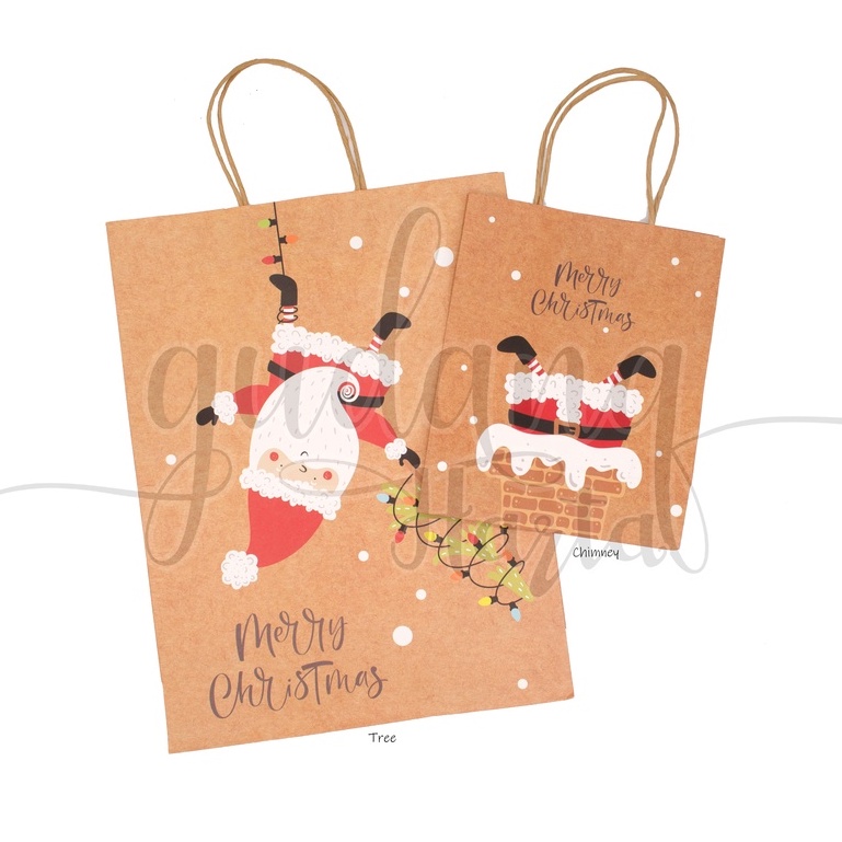 Paper Bag Natal Vintage Tas Hadiah Bungkus Christmas Snow Chimney GH 507009