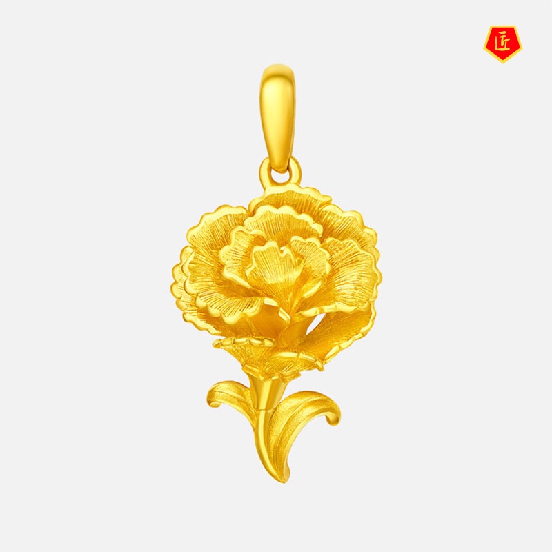 [Ready Stock]Gold Necklace Carnation Pendant Graceful Personality