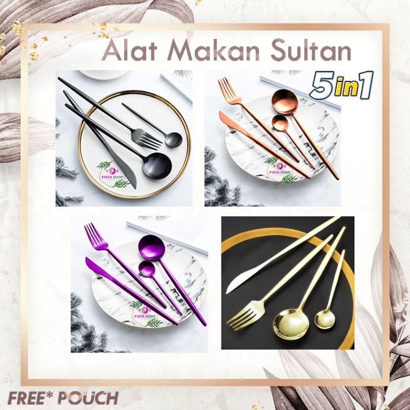 Set Alat Makan Sendok Garpu Korea SUS 304 Ungu 4in1 FREE POUCH FISTA SHOP