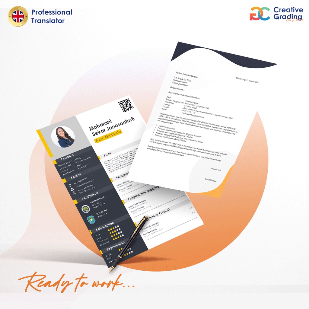 

PAKET B.INGGRIS Jasa Desain CV & Surat Lamaran Kerja Profesional KODE (PRO)