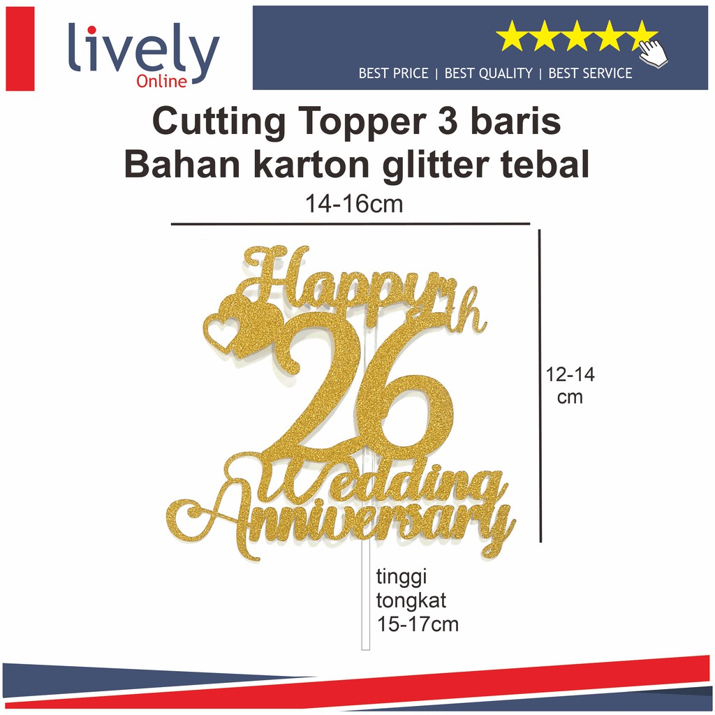 CUSTOM NAMA CAKE TOPPER CUTTING HIASAN KUE WEDDING ANNIVERSARY 4 BARIS