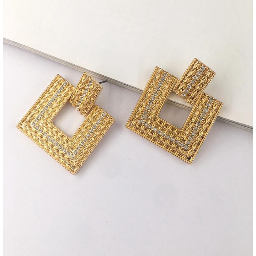 925 jarum perak Eropa dan Amerika desainer model geometris square diamond retro temperamen anting-an