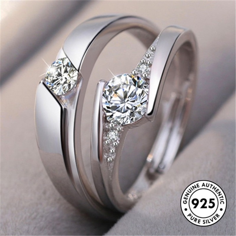 Cincin Pasangan Simple Elegan Bahan Sterling Silver 925 Untuk Pria / Wanita