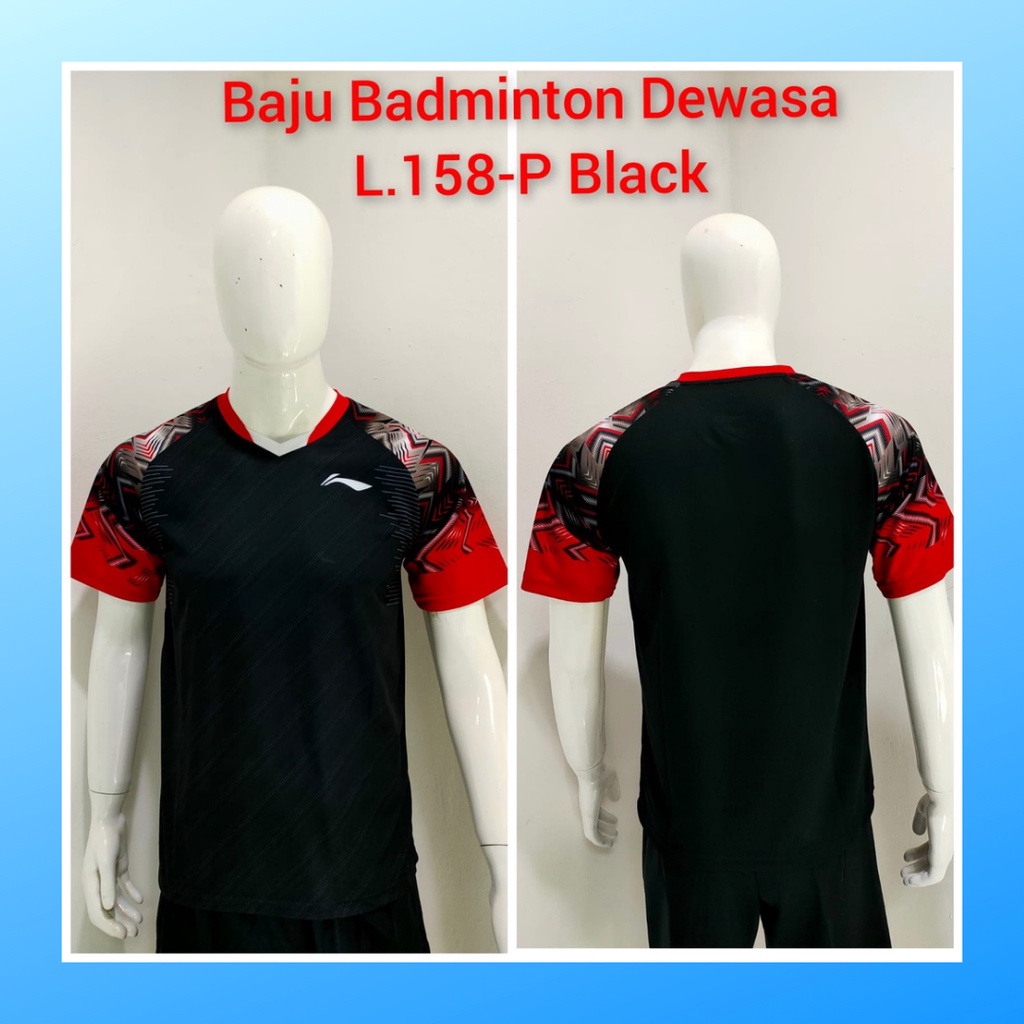 Kaos bulutangkis pria baju badminton atasan jersy wanita dewasa t-shirt outfit seragam kostum jersey olahraga casual suit pakaian jarsey oblong apparel sports jersi sudirman thomas uber cup bulu tangkis L158 hitam polos