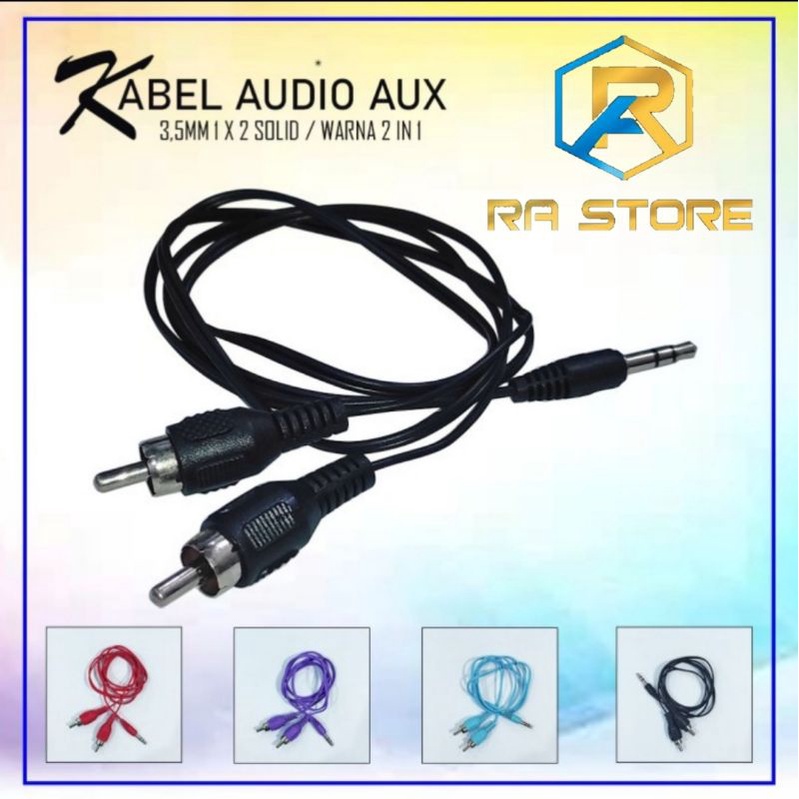 Kabel Audio AUX 3.5 MM 1X2 SOLID WARNA 2 IN 1 - Cabel Cable Spekaer Spiker Aktif