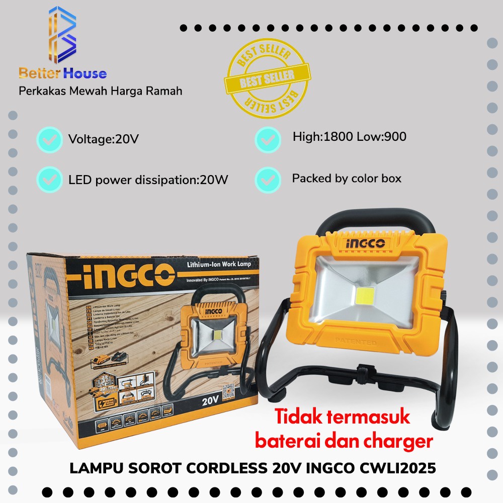 Lampu Sorot Lampu Kerja Cordless 20Volt Ingco CWLI2025 Unit Only