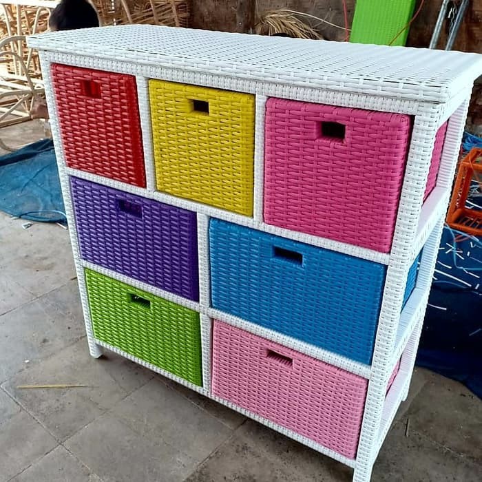 Lemari Laci 6 - 7 Rotan Sintetis rak laci rotan