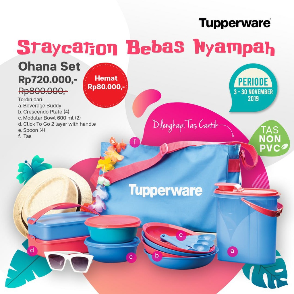 Tupperware OHANA Lunch SET bundle PAKET (lunch box / tempat bekal / kotak bekal / sendok / tas / bot
