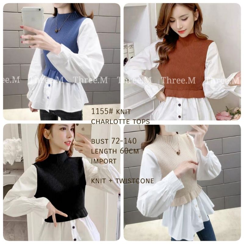 MDLV ~ 1155 KNIT CHARLOTT TOPS BLOUSE KOREA BLOUSE RAJUT LENGAN PANJANG BLOUSE IMPORT FASHION IMPORT