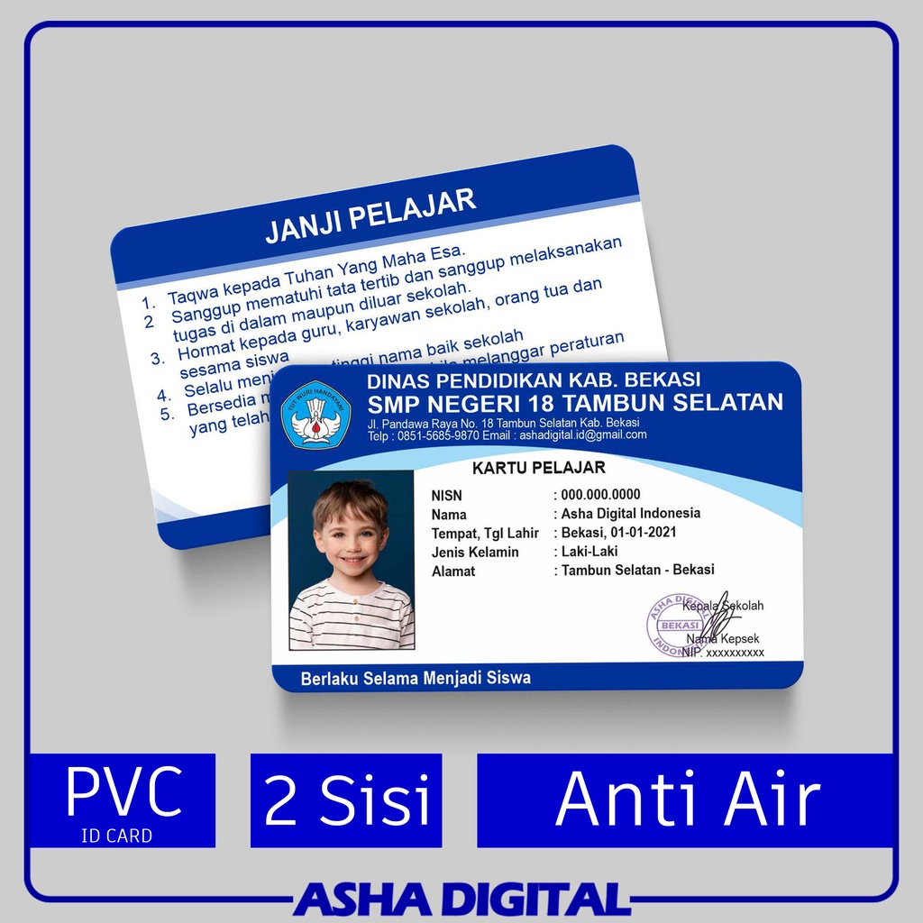 

Cetak Kartu Pelajar Sekolah Custom | Ecer | Name Tag SMP SMA SMK SD OSIS BEM | Kartu Siswa MA MTs MI Mahasiswa PMR PRAMUKA PASKIBRA | Asha Digital