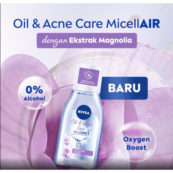 NIVEA MicellAir Oil &amp; Acne Care 125 mL Micellar Water - Anti Bakteri &amp; Jerawat - Botol Ungu Merawat Kulit Wajah Berjerawat - Micelar Water Pembersih Wajah Make Up MakeUp