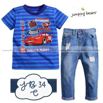 JB 34 C setelan jeans anak motif cars set jeans jumping beans