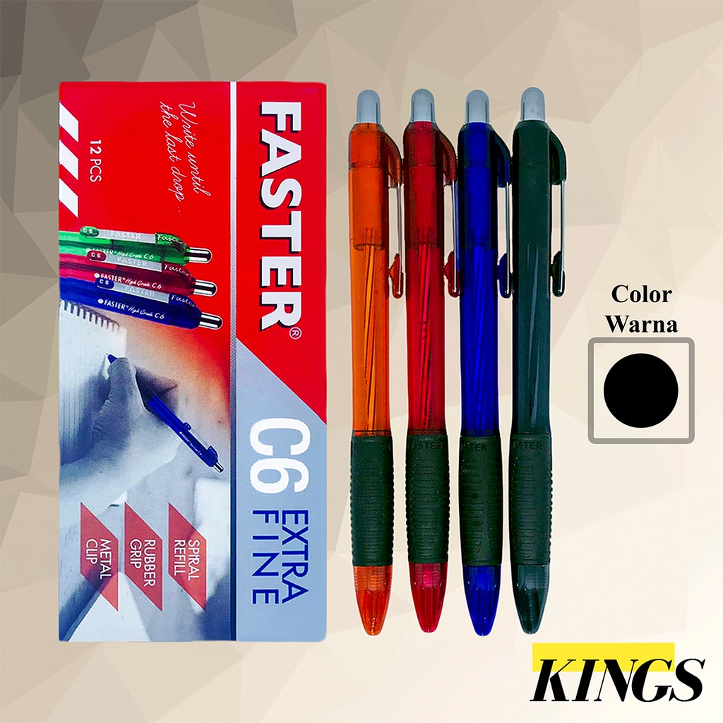 

12 PCS Faster Ball Point / Pen / Pena / Bolpen / Pulpen 0.7 mm C6