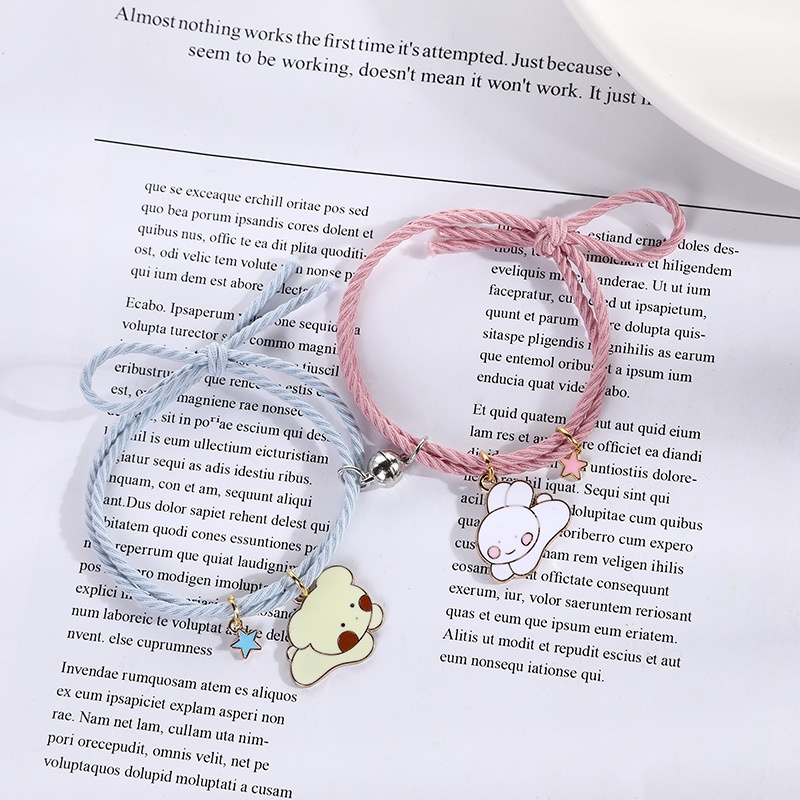 Gelang Magnet Couple Kartun kurumi Tom and jerry 2 pcs/ sepasang model jepang terbaru imut lucu cocok untuk pertemanan-Bear Rabbit
