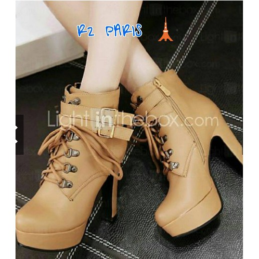 High Heels Boots AZIZIYAH coklat, hitam & Putih sepatu import