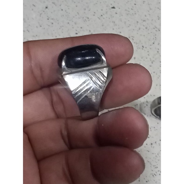 (COD)CINCIN PRIA  BLACK ONYX CINCIN BATU AKIK, BATU HITAM - SUPER EKSLUSIF - Silver  cincin pria titanium stainlesstel black onyx premium CINCIN PRIA TITANIUM COOL BLACK ONYX