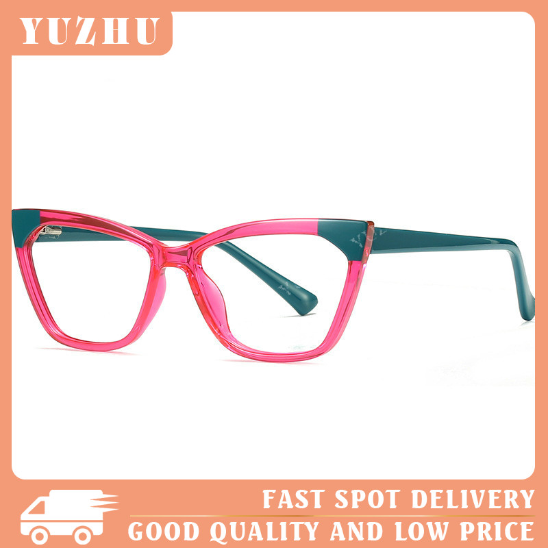 (YUZHU) COD New Fashion Cat Eye Anti Blue Light Trend Cermin Datar Bingkai Kacamata Katapel TR90