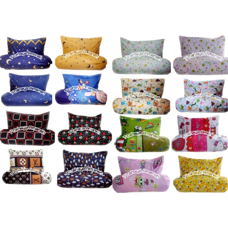 sarung bantal guling satu set motif karakter motif cinta bulan bintang ukuran: sarban:45x60 sargul:3