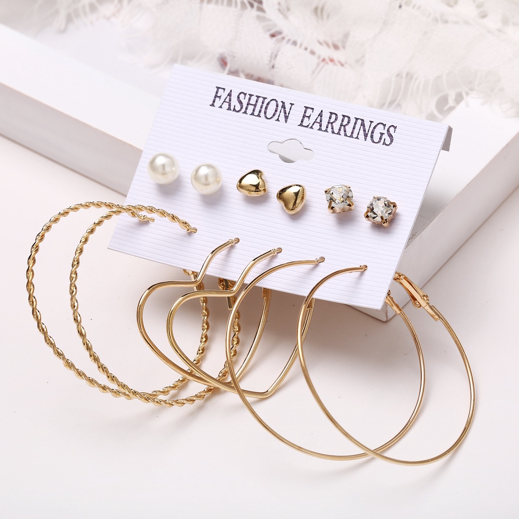 Women Korean Retro Bohemia Earrings Set Creative Simple Gold Drop Earring Jewelry Accessory Gift