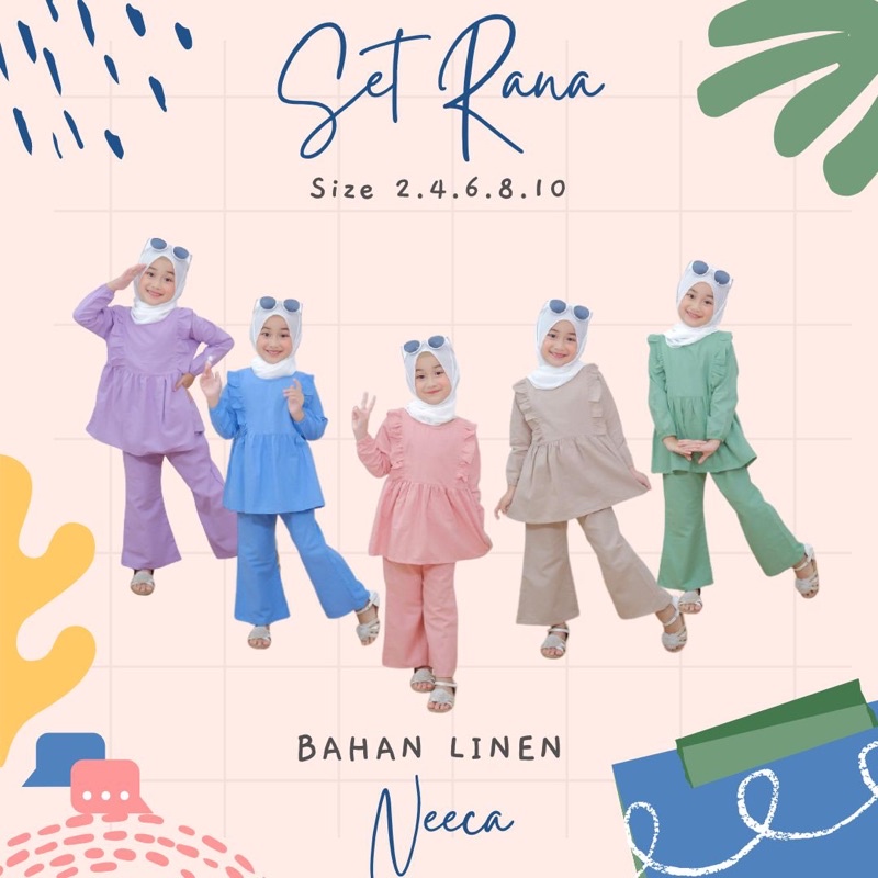 Set Rana Setelan Linen Anak Panjang Neeca Kiddos Size 2,4,6,8,10 Y