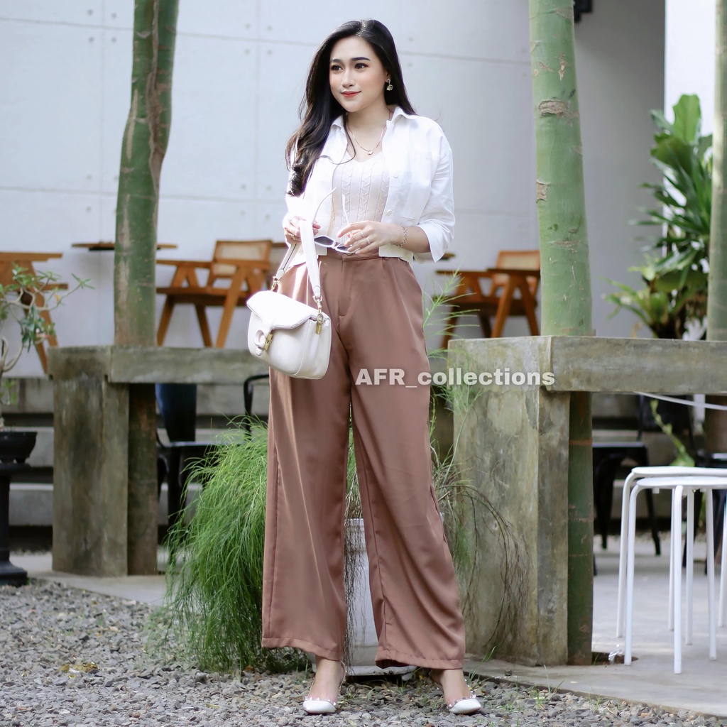 Meira Pants - Celana Panjang Wanita 100 CM - Loose Pants Kancing - Celana Kulot Wanita - Celana Kantor Formal/Casual - Trousers Wanita - Celana Anti Kusut