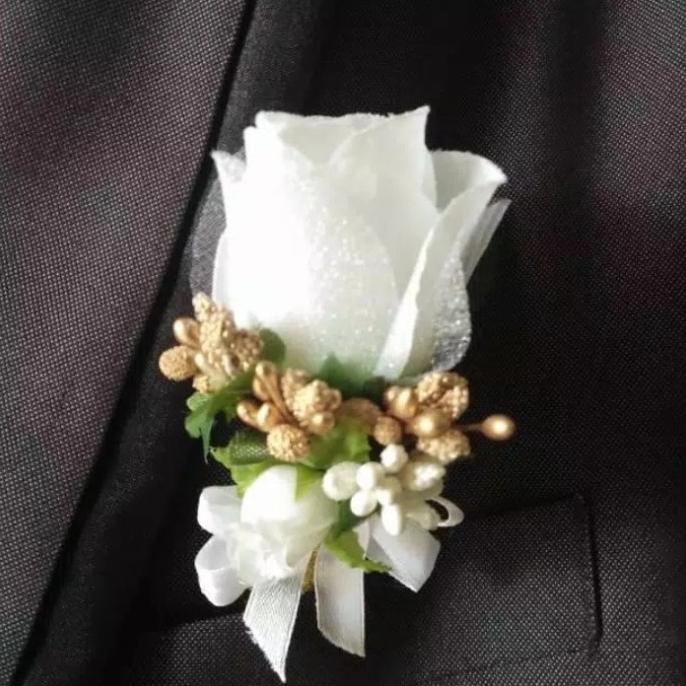 Korsase bunga jas korsase bunga pengantin bros panitia nuansa putih