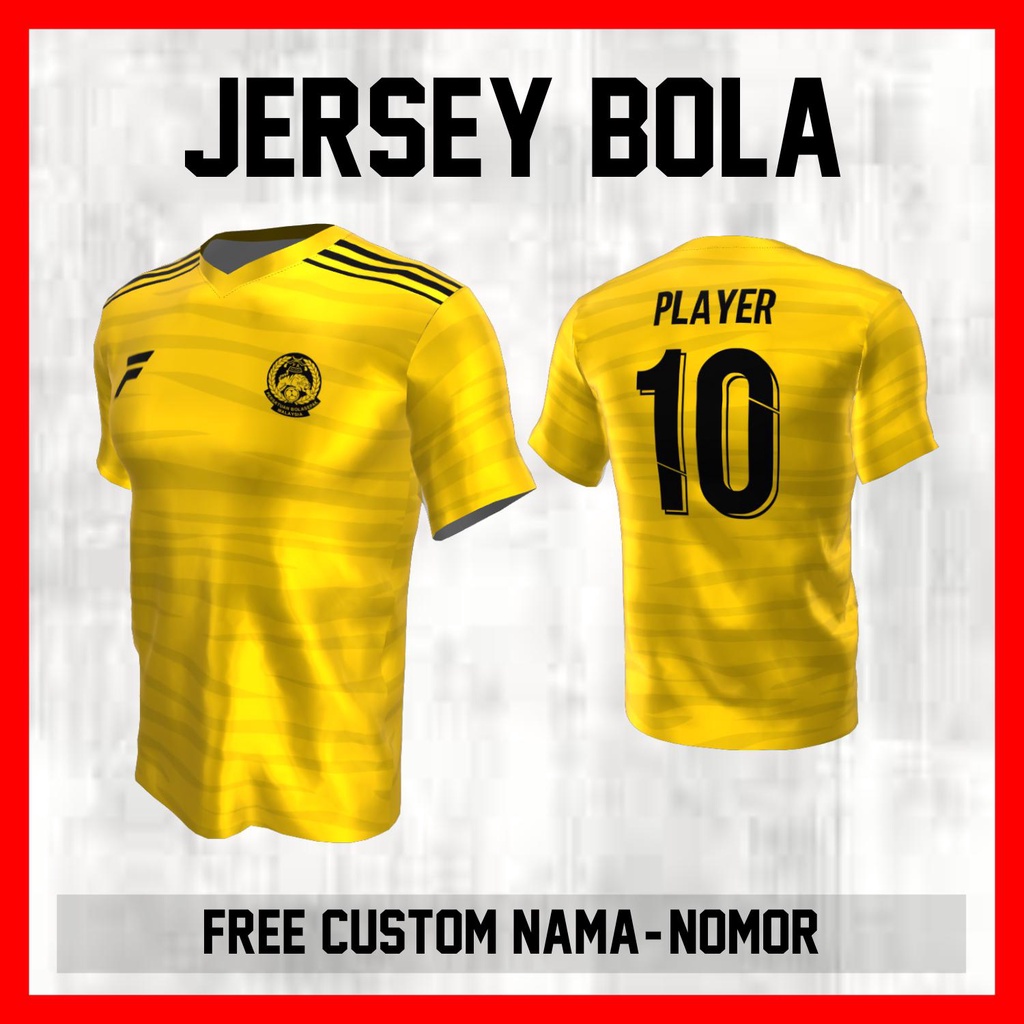 Kaos Bola Jersey Malaysia Timnas Negara Garis Bahu Baju Custom Nama dan Nomor Punggung - 392