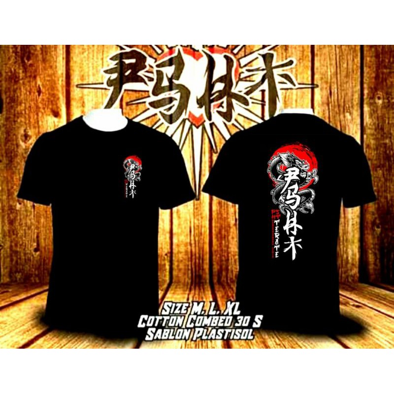 Kaos PSHT warna hitam motif tulisan cina & naga free stiker