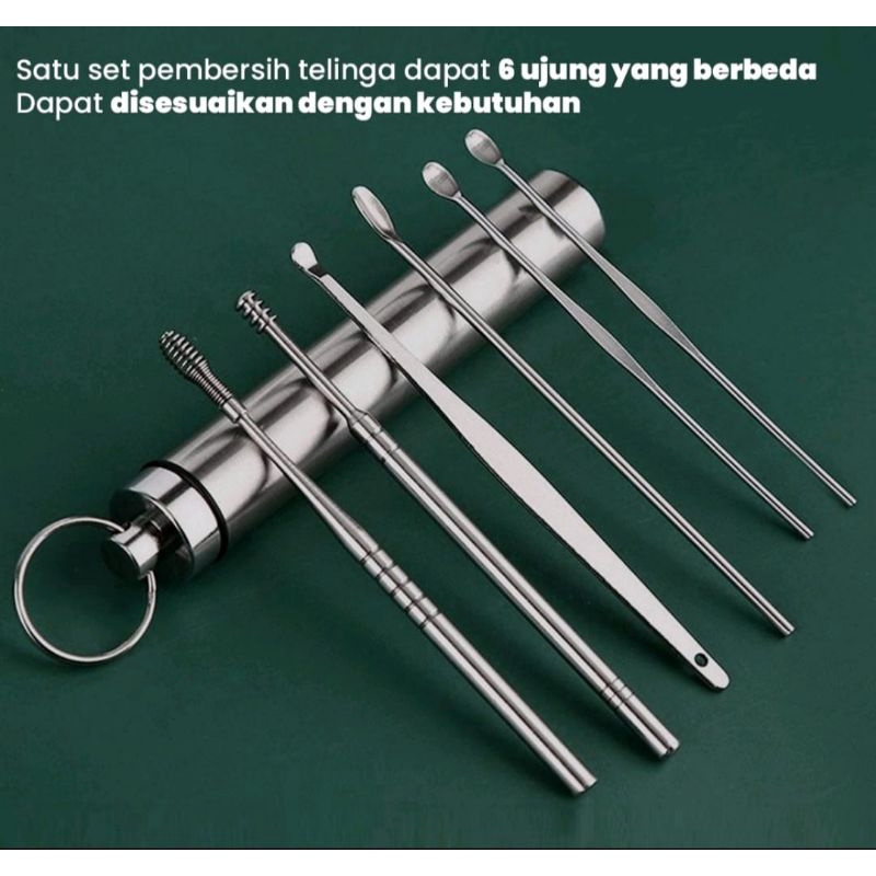 Korek Kuping 6 in 1 Stainless Steel / Alat Pembersih Telinga 6 in 1 Stainless Steel