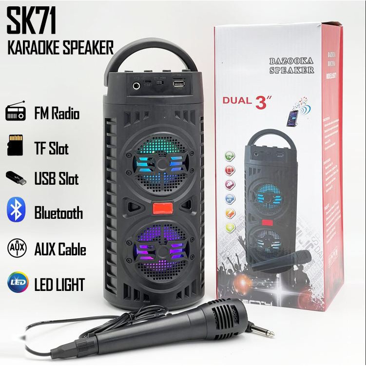 SPEAKER BLUETOOTH SK 71 SPEAKER LED EXSTRA BASS DUAL 3  BAZOOKA SPEAKER SERIES KARAOKE PORTABEL BIG 