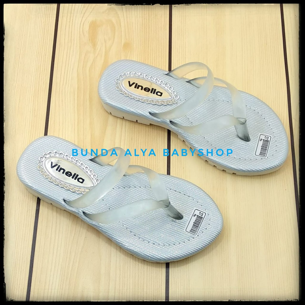 Sandal Anak Perempuan Jepit Usia 3 4 5 6 7 Tahun Size 26 - 35 PUTIH - Sendal Anak Cewek Casual Silver Alas Karet Anti Licin