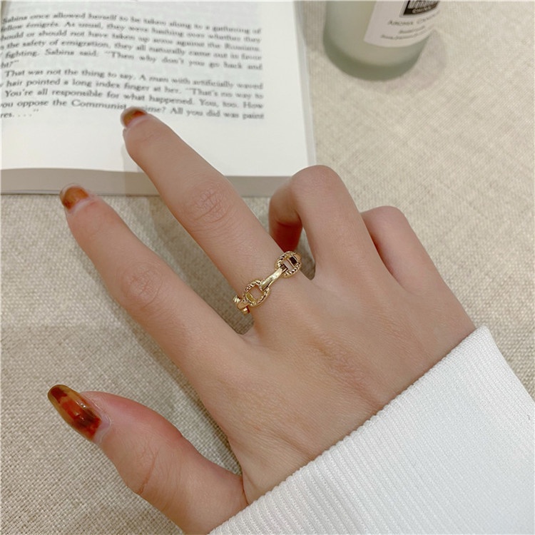 Statement Chain Metal Finger Ring for Women Gold Color Adjustable Opening Ring Copper Jewelry