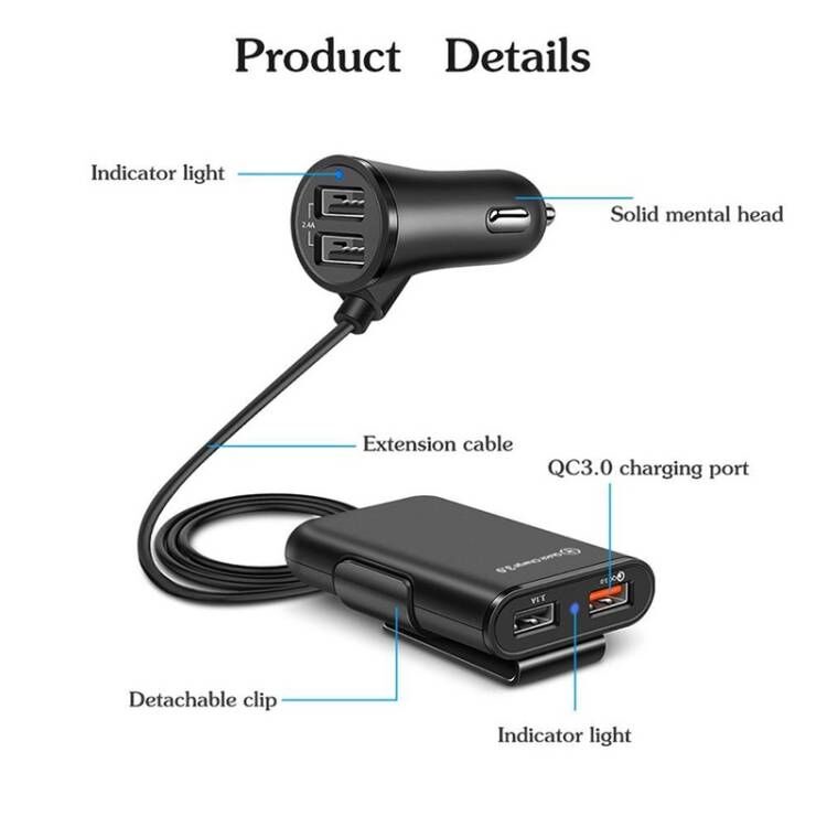 Mobil Charger HP 4 Port USB HP Car Charger Super Fast Charging 3.1A Qualcomm QC3.0 8A 4 in 1