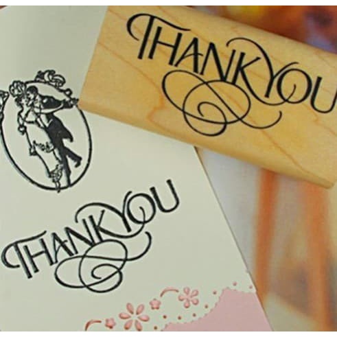 Wooden Rubber Stamp - Letter &quot;THANK YOU&quot; Rectangle