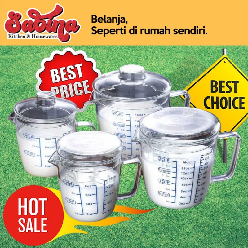 Teko Kaca Pitcher Gelas Ukur Jug Borosilicate Glass Dengan Tutup