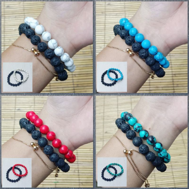 Gelang Batu Kelulut (Lava) & Pirus (Howlite/Turqoise) / Gelang Couple Pasangan