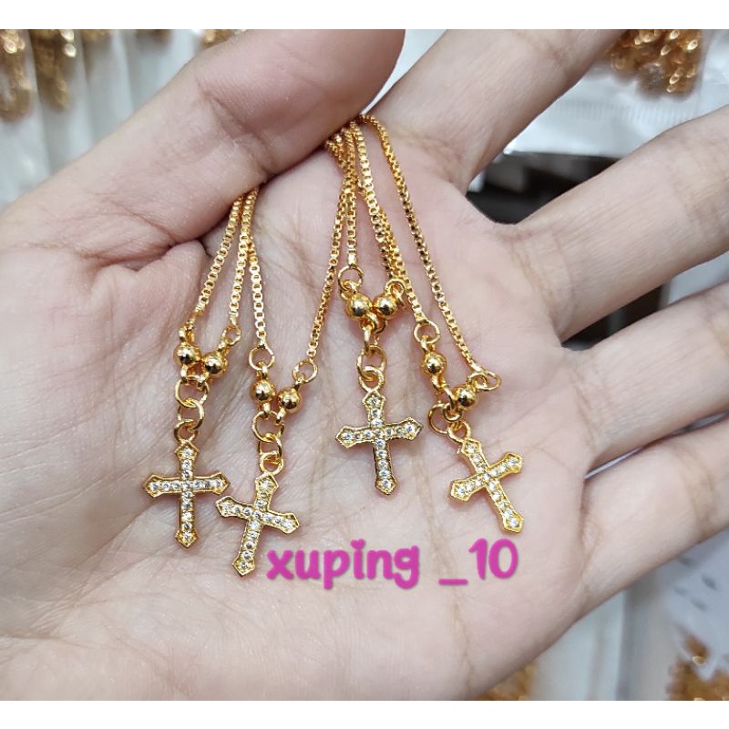 Real Pict Perhiasan Anak Kalung Salib Lapis Emas Perhiasan Import Anti Karat Xuping