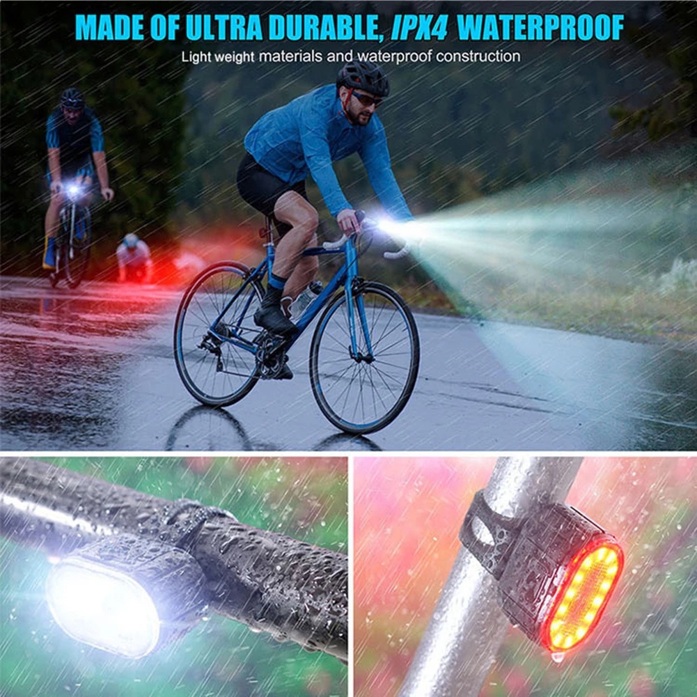 (2 Pcs) (Lampu Depan / Belakang Sepeda Mtb Led Terang Anti Air Dengan Port Charger Usb