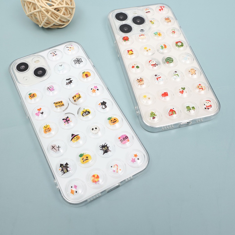 Soft Case TPU Bening Cover Belakang Motif Kartun Natal Halloween 3D Untuk iPhone 13 13 Pro 13 Pro Max